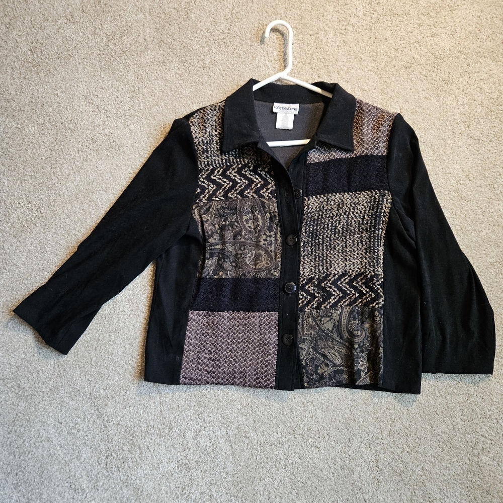 Robyne Faune | Size 14P Women's | Black and Patchwork Button-Up Jacket